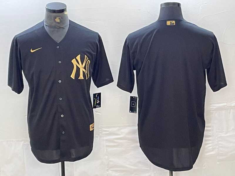 Men%27s New York Yankees Blank Black Gold Cool Base Stitched Jersey->new york yankees->MLB Jersey